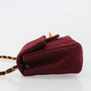 CHANEL Matelassé Ketten-Umhängetasche Baumwolle Bordeaux Gold CC Auth 171294-4