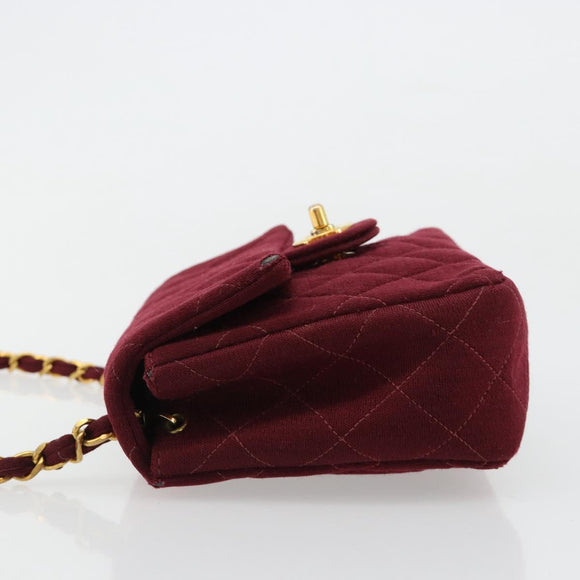 CHANEL Matelassé Ketten-Umhängetasche Baumwolle Bordeaux Gold CC Auth 171294