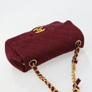 CHANEL Matelassé Ketten-Umhängetasche Baumwolle Bordeaux Gold CC Auth 171294-6
