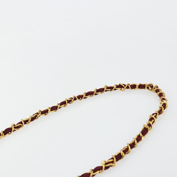 CHANEL Matelassé Ketten-Umhängetasche Baumwolle Bordeaux Gold CC Auth 171294