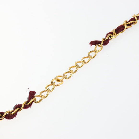 CHANEL Matelassé Ketten-Umhängetasche Baumwolle Bordeaux Gold CC Auth 171294
