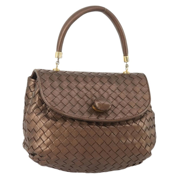BOTTEGA VENETA INTRECCIATO Hand Bag Leather Bronze Gold Auth 171296