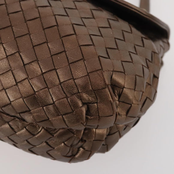 BOTTEGA VENETA INTRECCIATO Hand Bag Leather Bronze Gold Auth 171296