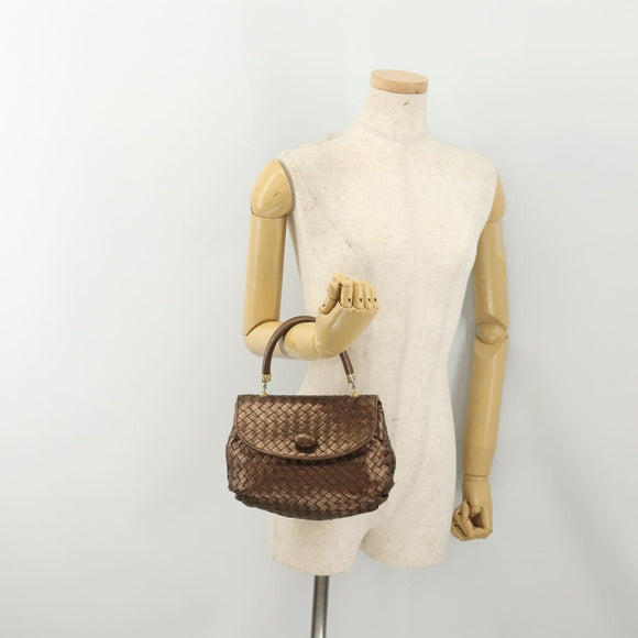 BOTTEGA VENETA INTRECCIATO Hand Bag Leather Bronze Gold Auth 171296