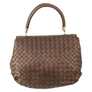 BOTTEGA VENETA INTRECCIATO Hand Bag Leather Bronze Gold Auth 171296-2