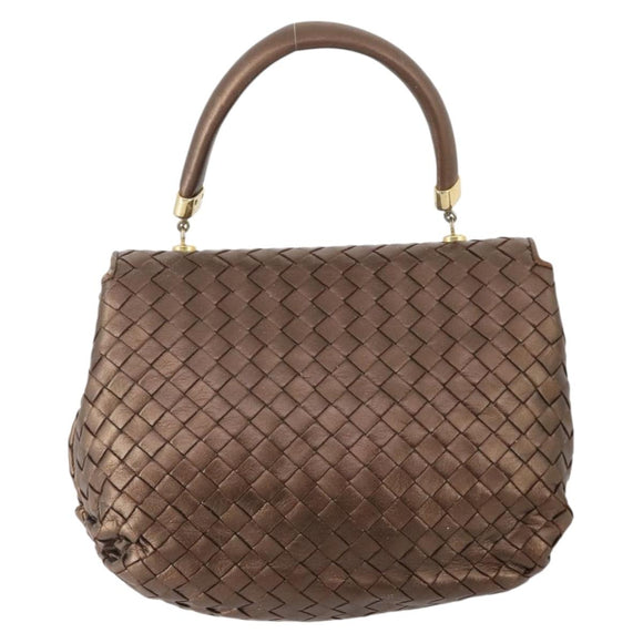 BOTTEGA VENETA INTRECCIATO Hand Bag Leather Bronze Gold Auth 171296