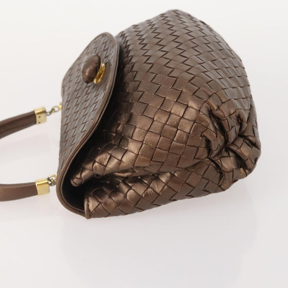 BOTTEGA VENETA INTRECCIATO Hand Bag Leather Bronze Gold Auth 171296