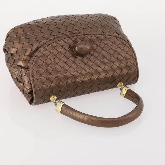 BOTTEGA VENETA INTRECCIATO Hand Bag Leather Bronze Gold Auth 171296