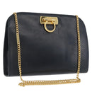 Salvatore Ferragamo Gancini Chain Shoulder Bag Leather Navy Gold Auth 171314-1