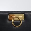Salvatore Ferragamo Gancini Chain Shoulder Bag Leather Navy Gold Auth 171314-10