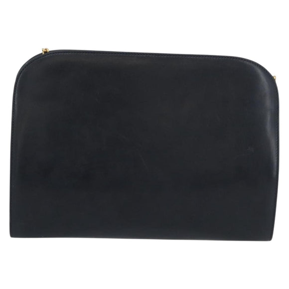 Salvatore Ferragamo Gancini Chain Shoulder Bag Leather Navy Gold Auth 171314