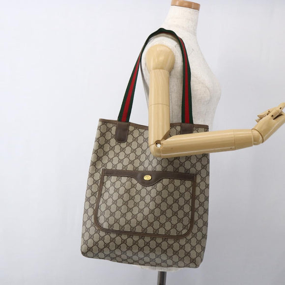 GUCCI GG Supreme Web Sherry Line Tote Bag PVC Beige Gold 39 02 003 Auth 171316