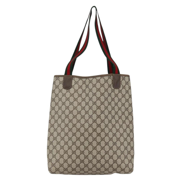 GUCCI GG Supreme Web Sherry Line Tote Bag PVC Beige Gold 39 02 003 Auth 171316