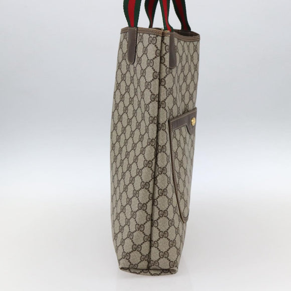 GUCCI GG Supreme Web Sherry Line Tote Bag PVC Beige Gold 39 02 003 Auth 171316