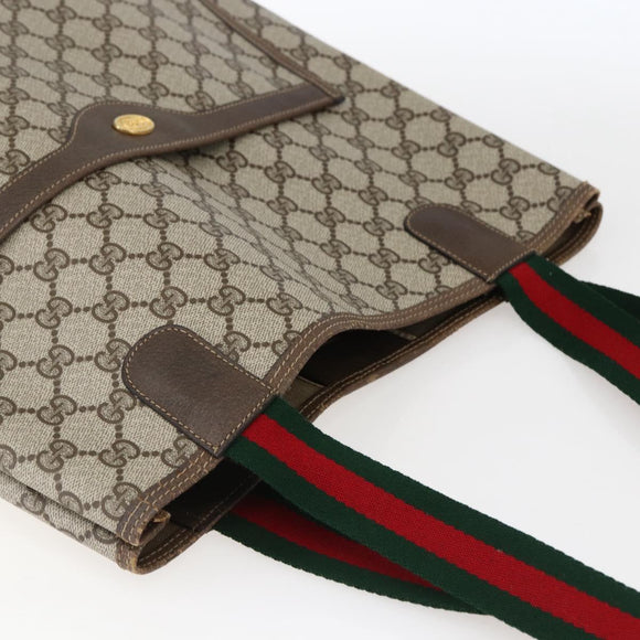 GUCCI GG Supreme Web Sherry Line Tote Bag PVC Beige Gold 39 02 003 Auth 171316