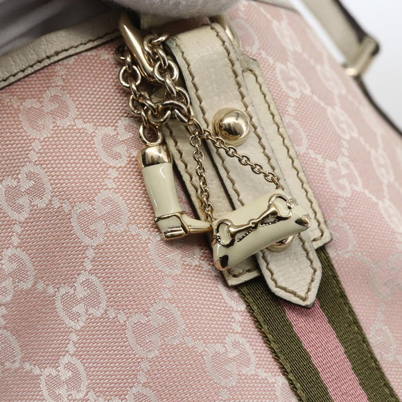 GUCCI GG Canvas Sherry Line Tote Bag Pink Gold 137396 Auth 171318