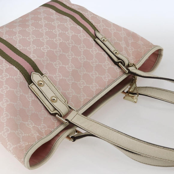 GUCCI GG Canvas Sherry Line Tote Bag Pink Gold 137396 Auth 171318