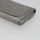 CHANEL Matelasse Card Case Leather Silver CC Auth 171336-10