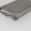 CHANEL Matelasse Card Case Leather Silver CC Auth 171336-11