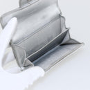 CHANEL Matelasse Card Case Leather Silver CC Auth 171336-13