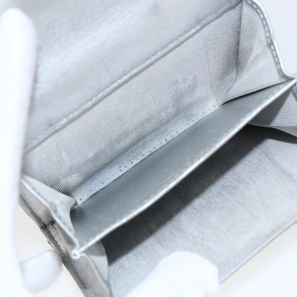 CHANEL Matelasse Card Case Leather Silver CC Auth 171336