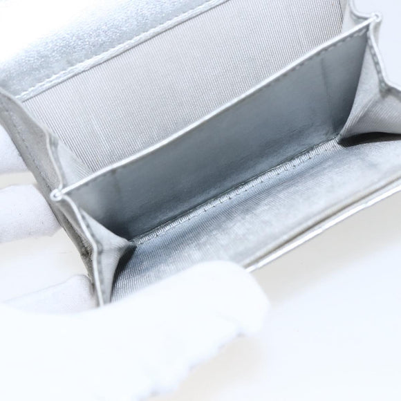 CHANEL Matelasse Card Case Leather Silver CC Auth 171336