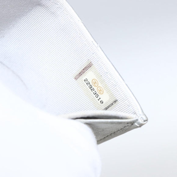 CHANEL Matelasse Card Case Leather Silver CC Auth 171336