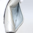 CHANEL Matelasse Card Case Leather Silver CC Auth 171336-18