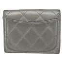 CHANEL Matelasse Card Case Leather Silver CC Auth 171336-3