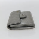 CHANEL Matelasse Card Case Leather Silver CC Auth 171336-4