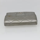 CHANEL Matelasse Card Case Leather Silver CC Auth 171336-6