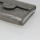 CHANEL Matelasse Card Case Leather Silver CC Auth 171336-8