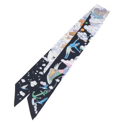 HERMES Twilly Scarf ""VOITURES EXQUISES"" Silk Navy Auth 171338M