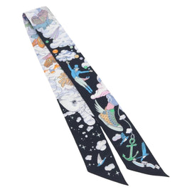HERMES Twilly Scarf ""VOITURES EXQUISES"" Silk Navy Auth 171338M - 0