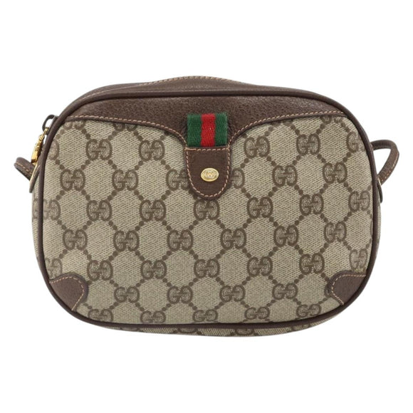 GUCCI GG Supreme Web Sherry Line Bag PVC Beige Gold 156 02 066 Auth 171353