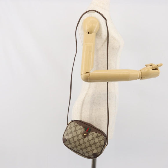 GUCCI GG Supreme Web Sherry Line Bag PVC Beige Gold 156 02 066 Auth 171353