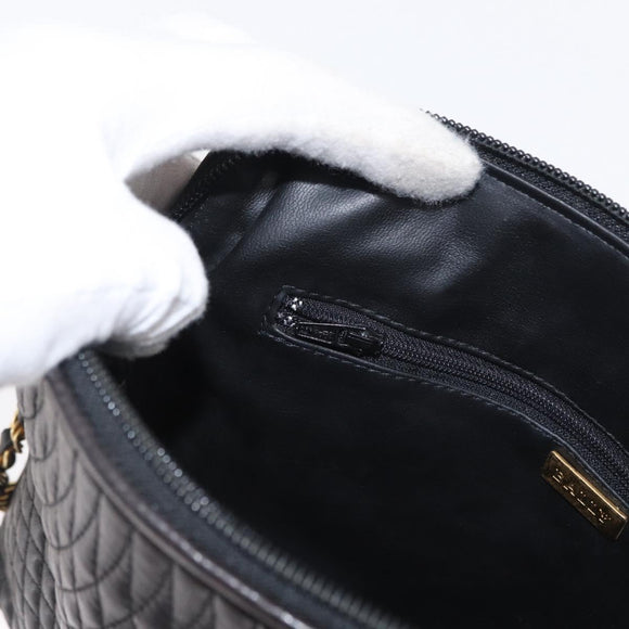 BALLY Chain Shoulder Bag Leather Black Gold Auth 171355