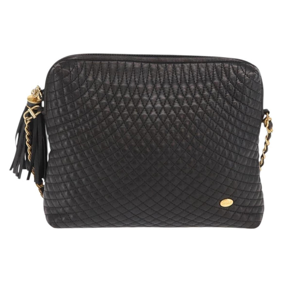 BALLY Chain Shoulder Bag Leather Black Gold Auth 171355