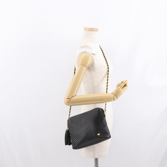 BALLY Chain Shoulder Bag Leather Black Gold Auth 171355
