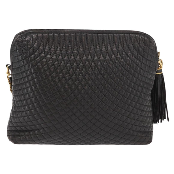 BALLY Chain Shoulder Bag Leather Black Gold Auth 171355