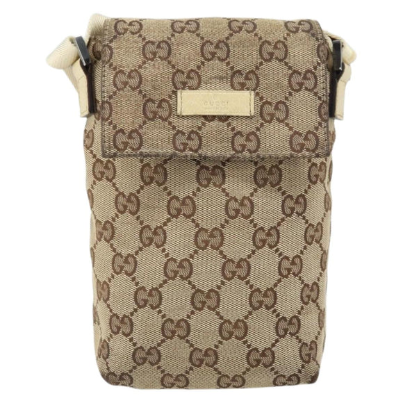GUCCI GG Canvas Shoulder Bag Beige Silver 145865 Auth 171368