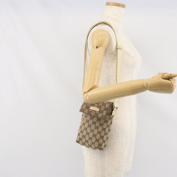 GUCCI GG Canvas Shoulder Bag Beige Silver 145865 Auth 171368