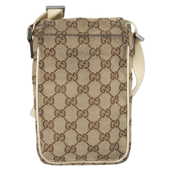GUCCI GG Canvas Shoulder Bag Beige Silver 145865 Auth 171368