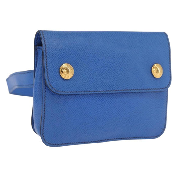 HERMES Courchevel Pochette Green Shoulder Bag Leather Blue Gold Auth 171371