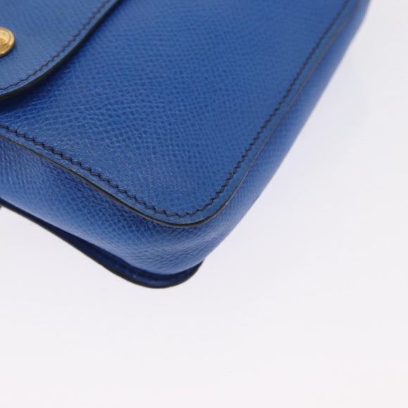 HERMES Courchevel Pochette Green Shoulder Bag Leather Blue Gold Auth 171371