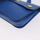 HERMES Courchevel Pochette Green Shoulder Bag Leather Blue Gold Auth 171371-11