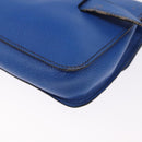 HERMES Courchevel Pochette Green Shoulder Bag Leather Blue Gold Auth 171371-13
