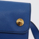 HERMES Courchevel Pochette Green Shoulder Bag Leather Blue Gold Auth 171371-14
