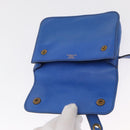HERMES Courchevel Pochette Green Shoulder Bag Leather Blue Gold Auth 171371-15