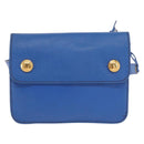 HERMES Courchevel Pochette Green Shoulder Bag Leather Blue Gold Auth 171371-2